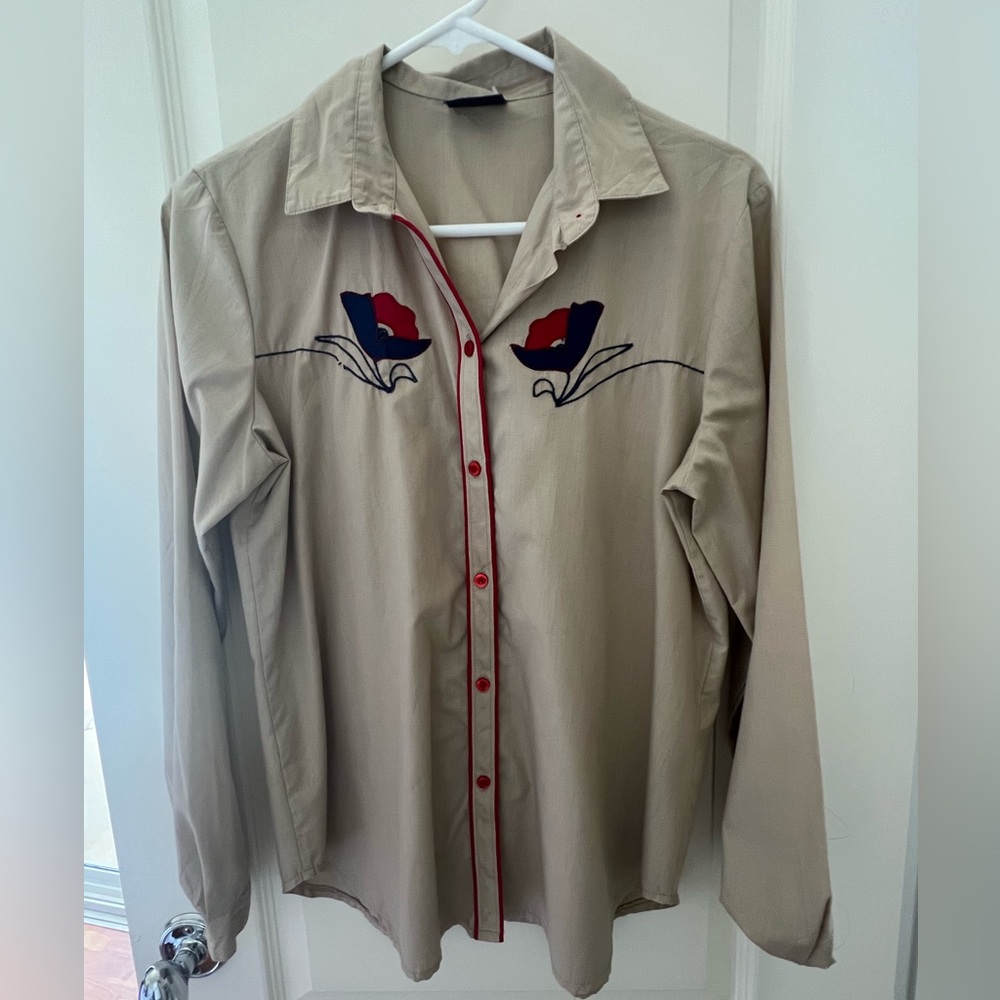 Women’s Beige Western Shirt with Embroidered Design